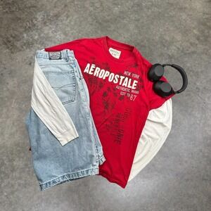 Aeropostale Vintage Y2K Graphic Tee Shirt Red Mens XL Spell Out Logo Skater